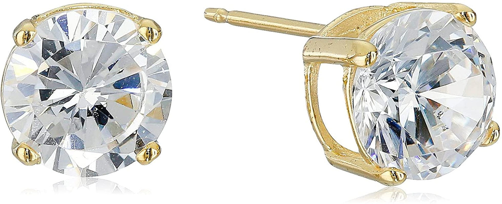 Essentials Plated Sterling Silver Cubic Zirconia Stud Earrings (Round & Princess) Yellow Gold/White / Round Cut / 7.5mm