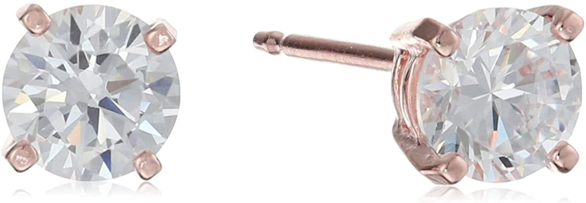 Essentials Plated Sterling Silver Cubic Zirconia Stud Earrings (Round & Princess) Rose Gold/White / Round Cut / 5mm