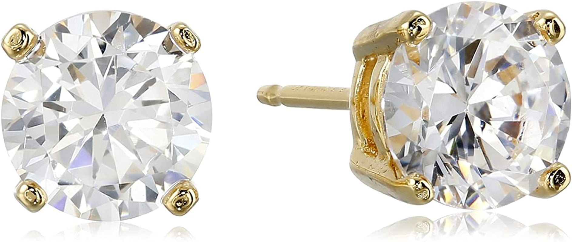 Essentials Plated Sterling Silver Cubic Zirconia Stud Earrings (Round & Princess) Yellow Gold/White / Round Cut / 5mm