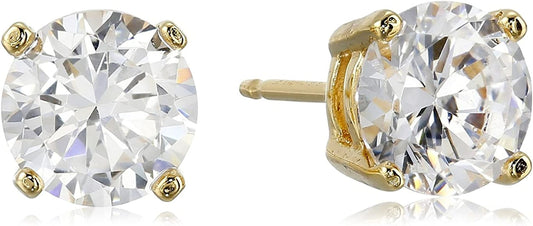 Essentials Plated Sterling Silver Cubic Zirconia Stud Earrings (Round & Princess) Yellow Gold/White / Round Cut / 5mm