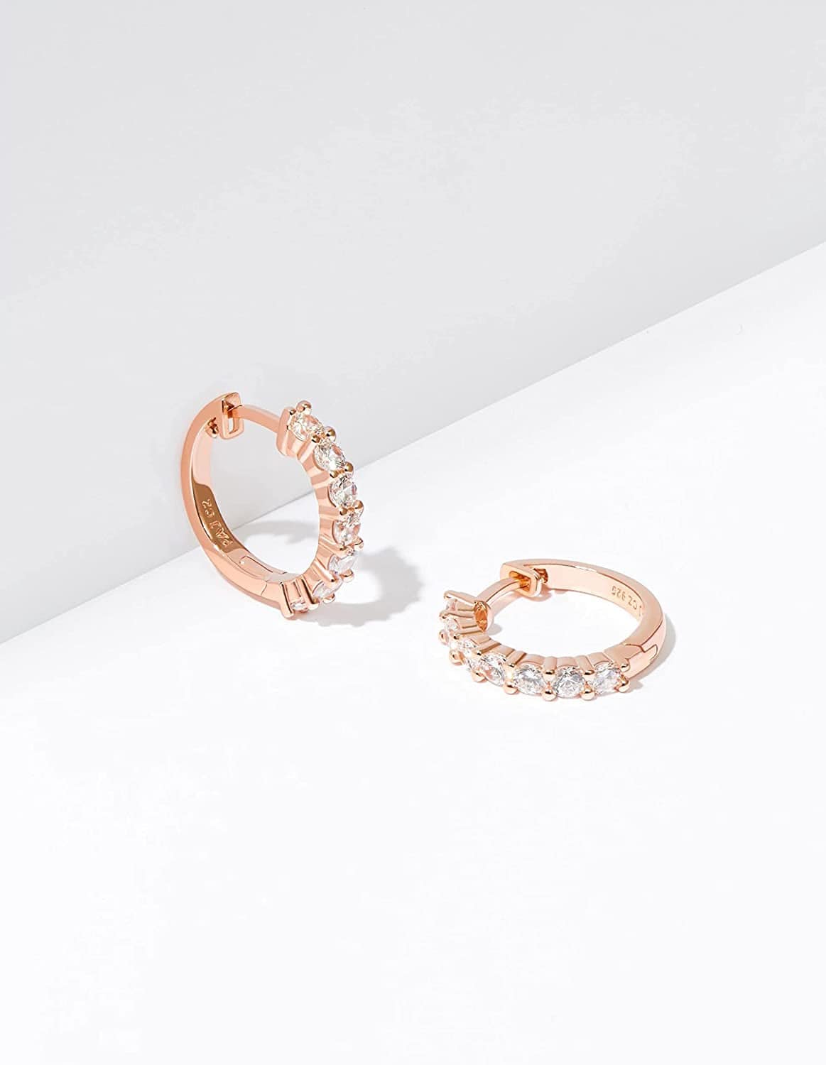 Essentials Plated Sterling Silver Hinged Huggie Hoop Earrings Rose Gold Plated Sterling Silver