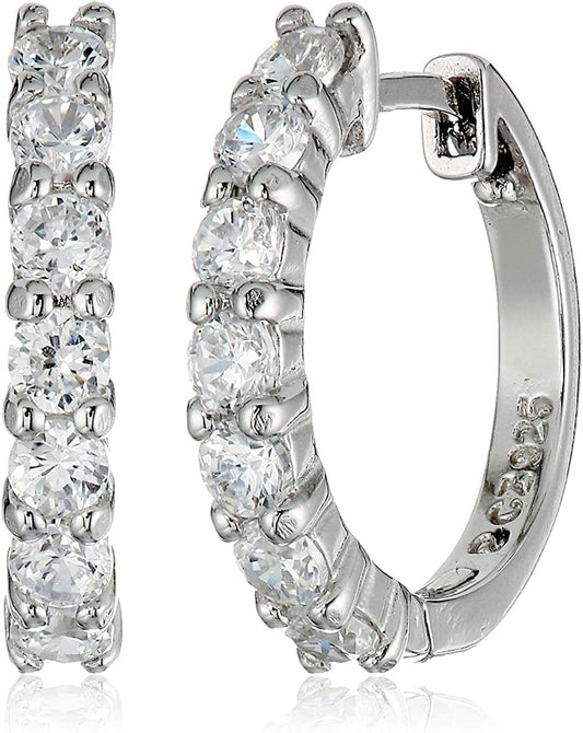 Essentials Plated Sterling Silver Hinged Huggie Hoop Earrings Sterling Silver