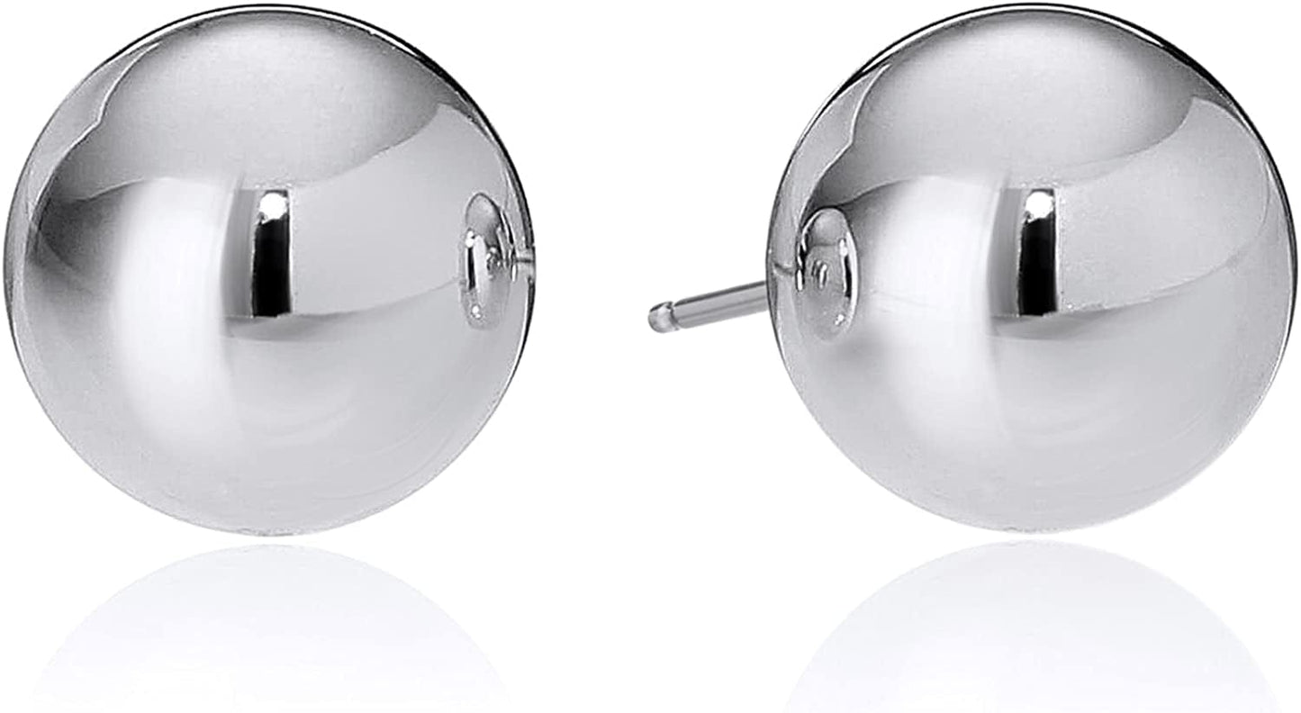Essentials Plated Sterling Silver Polished Ball Stud Earrings Sterling Silver / 8mm