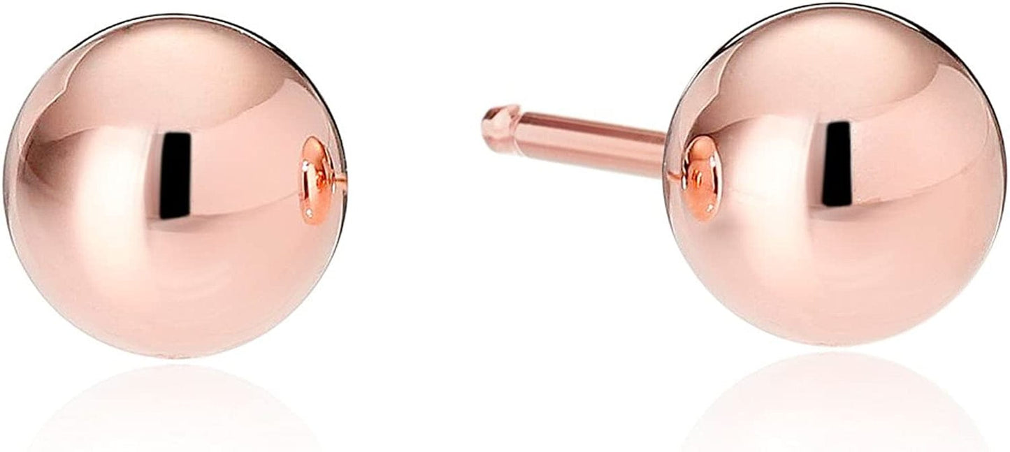 Essentials Plated Sterling Silver Polished Ball Stud Earrings Rose Gold Plated Sterling Silver / 4mm