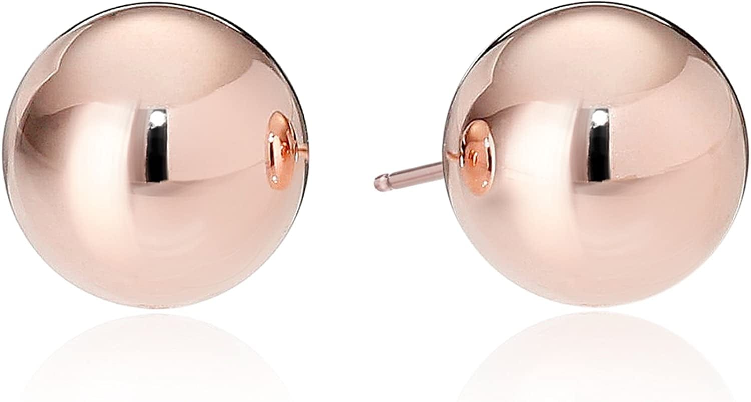 Essentials Plated Sterling Silver Polished Ball Stud Earrings Rose Gold Plated Sterling Silver / 8mm