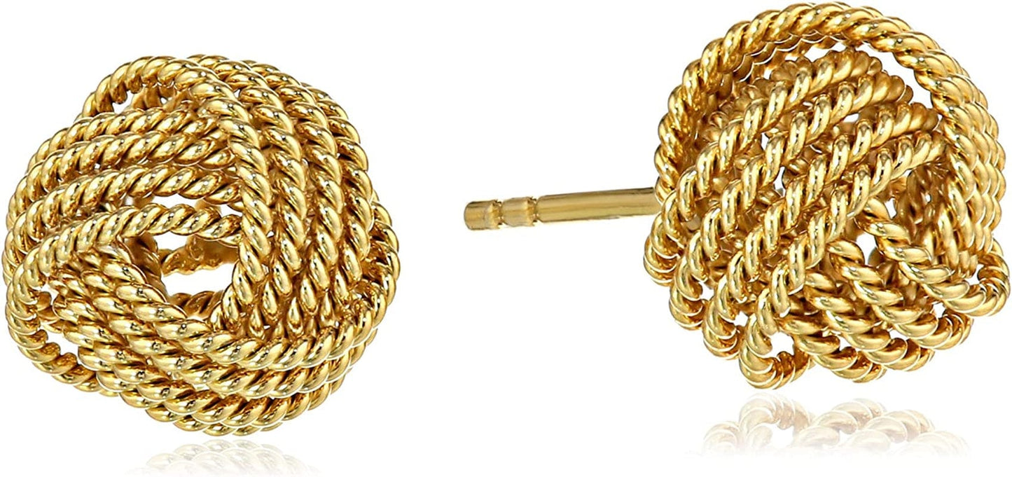 Essentials Plated Sterling Silver Twisted Love Knot Stud Earrings Yellow Gold Plated Sterling Silver