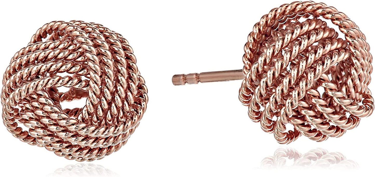 Essentials Plated Sterling Silver Twisted Love Knot Stud Earrings Rose Gold Plated Sterling Silver