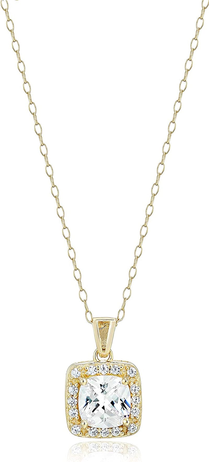 Essentials Sterling Silver Cubic Zirconia Halo Pendant Necklace (Round & Princess) Yellow Gold Plated Sterling Silver / Princess Halo