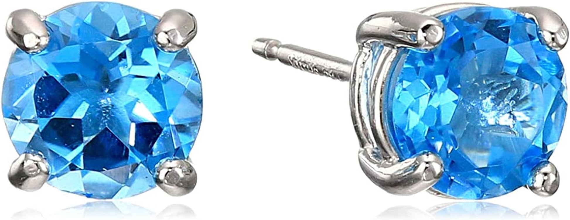 Essentials Sterling Silver Genuine or Created round Cut Birthstone Stud Earrings December - Swiss Blue Topaz
