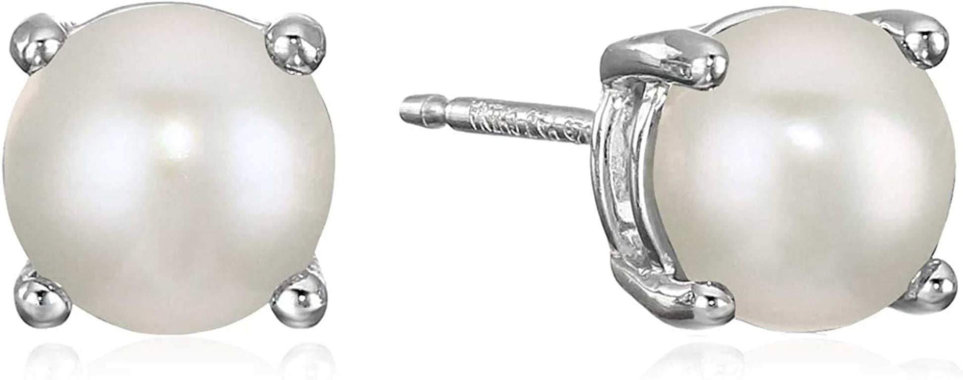 Essentials Sterling Silver Genuine or Created round Cut Birthstone Stud Earrings June - Freshwater Cultured Pearl