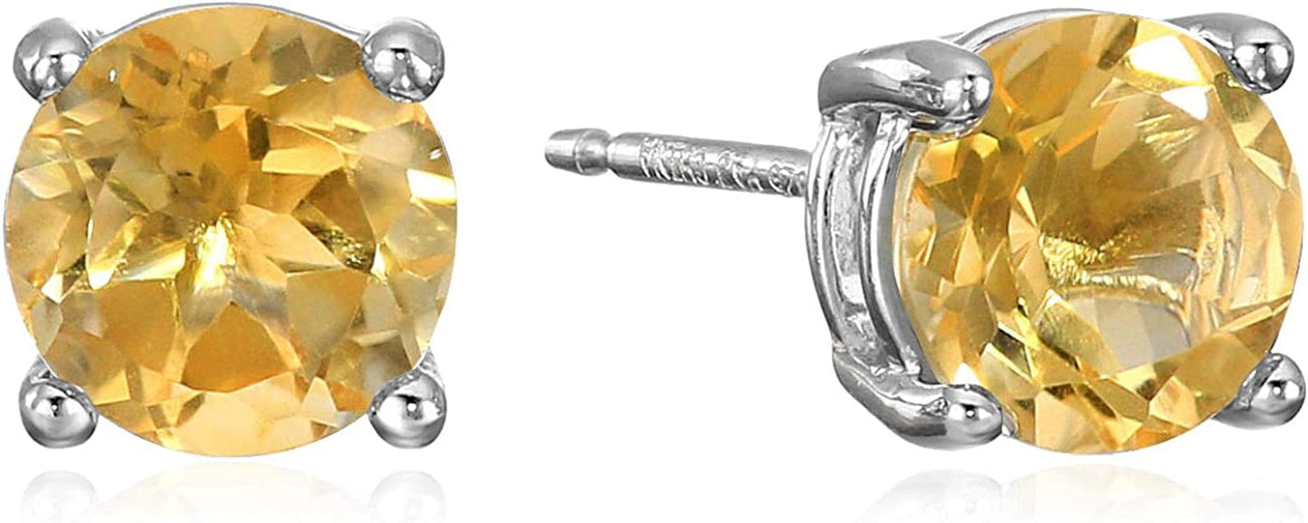 Essentials Sterling Silver Genuine or Created round Cut Birthstone Stud Earrings November - Citrine