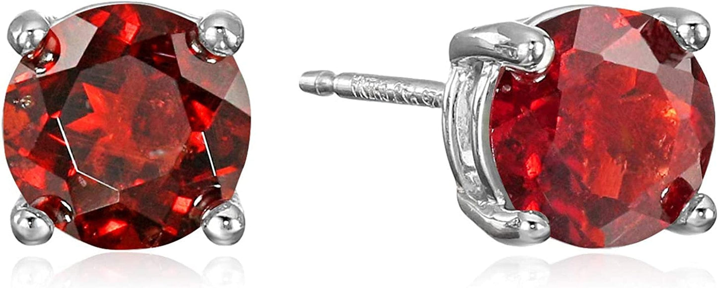 Essentials Sterling Silver Genuine or Created round Cut Birthstone Stud Earrings January - Garnet
