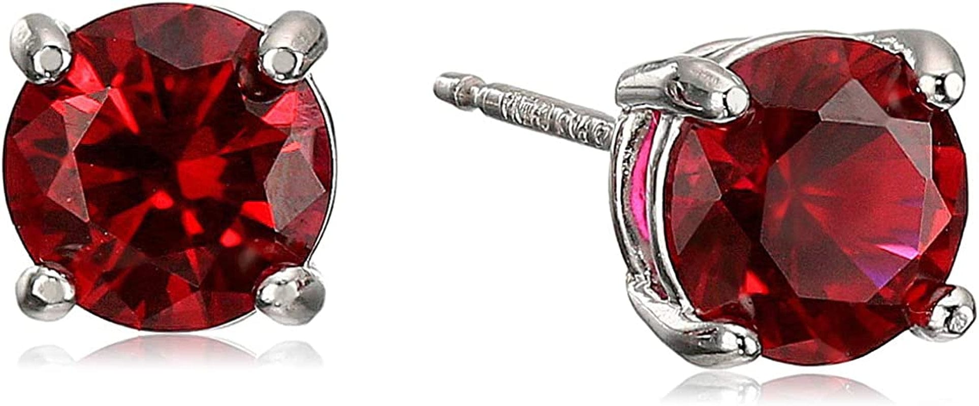 Essentials Sterling Silver Genuine or Created round Cut Birthstone Stud Earrings July - Created Ruby