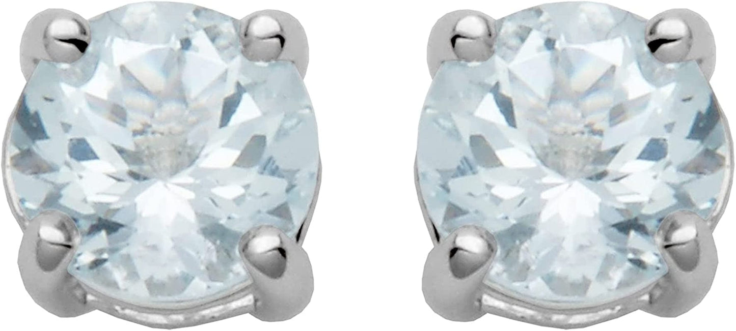 Essentials Sterling Silver Genuine or Created round Cut Birthstone Stud Earrings March - Aquamarine