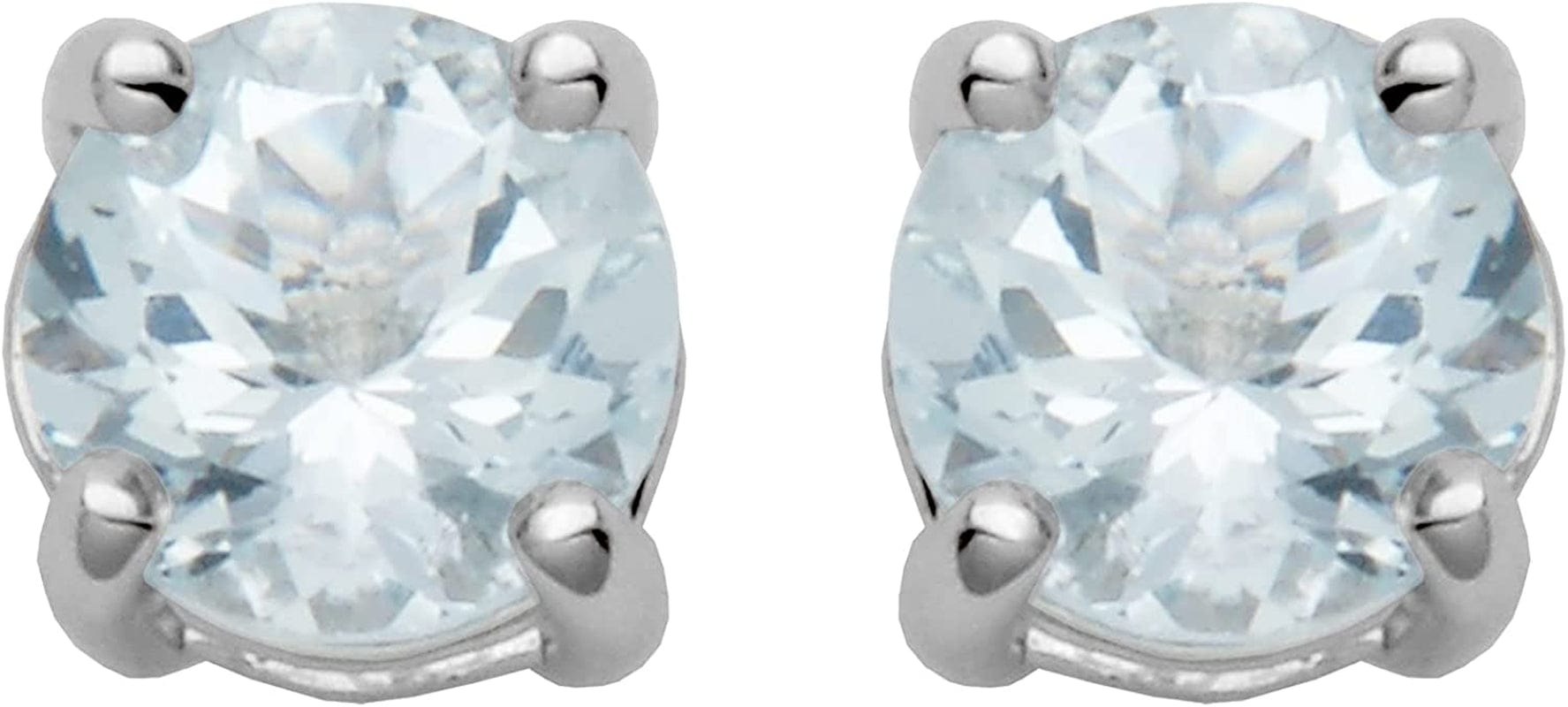 Essentials Sterling Silver Genuine or Created round Cut Birthstone Stud Earrings March - Aquamarine