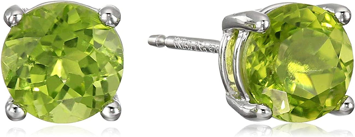 Essentials Sterling Silver Genuine or Created round Cut Birthstone Stud Earrings August - Peridot
