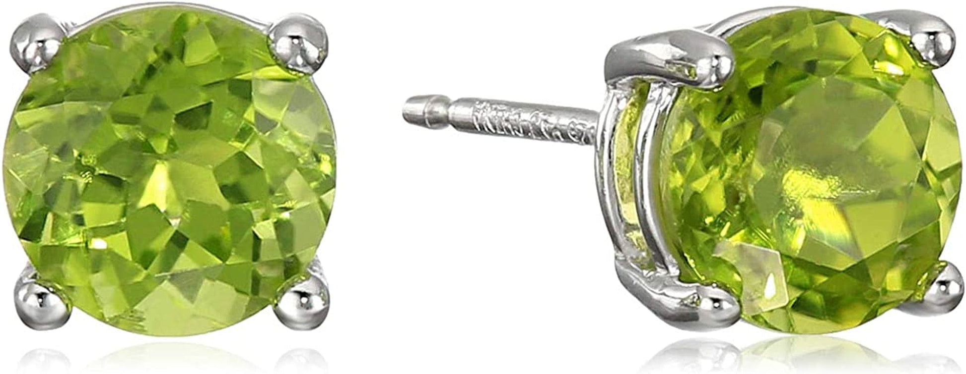 Essentials Sterling Silver Genuine or Created round Cut Birthstone Stud Earrings August - Peridot