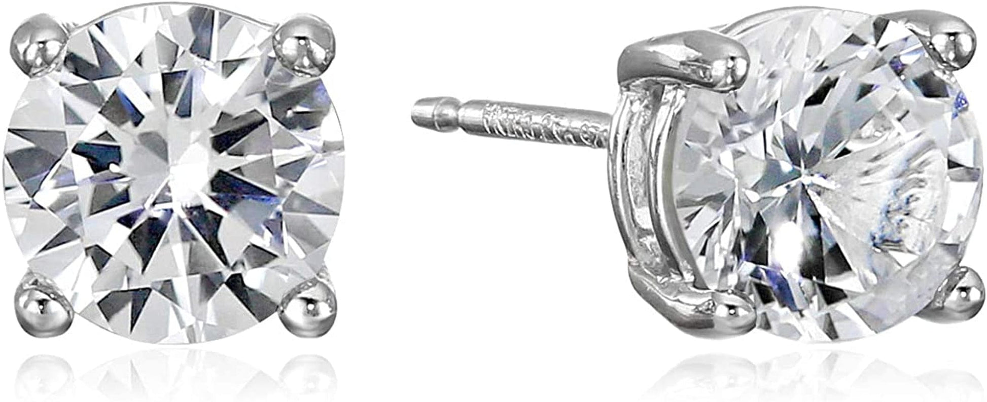 Essentials Sterling Silver Genuine or Created round Cut Birthstone Stud Earrings April - Created White Sapphire