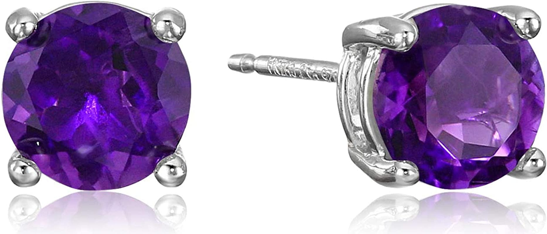 Essentials Sterling Silver Genuine or Created round Cut Birthstone Stud Earrings February - African Amethyst