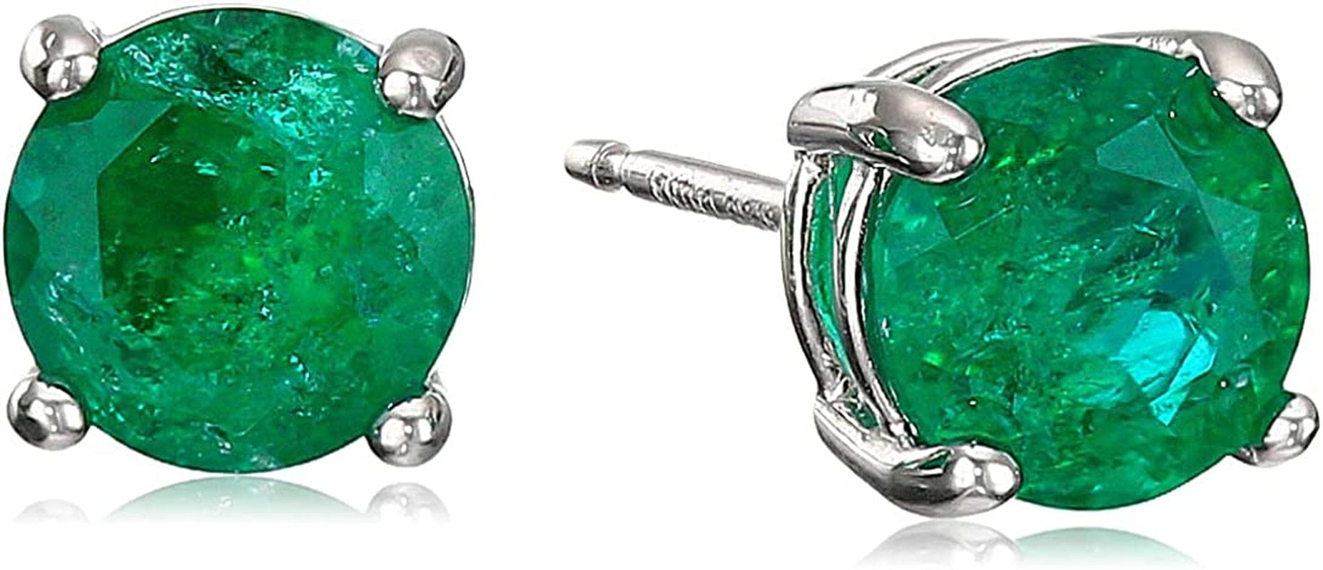 Essentials Sterling Silver Genuine or Created round Cut Birthstone Stud Earrings May - Created Emerald