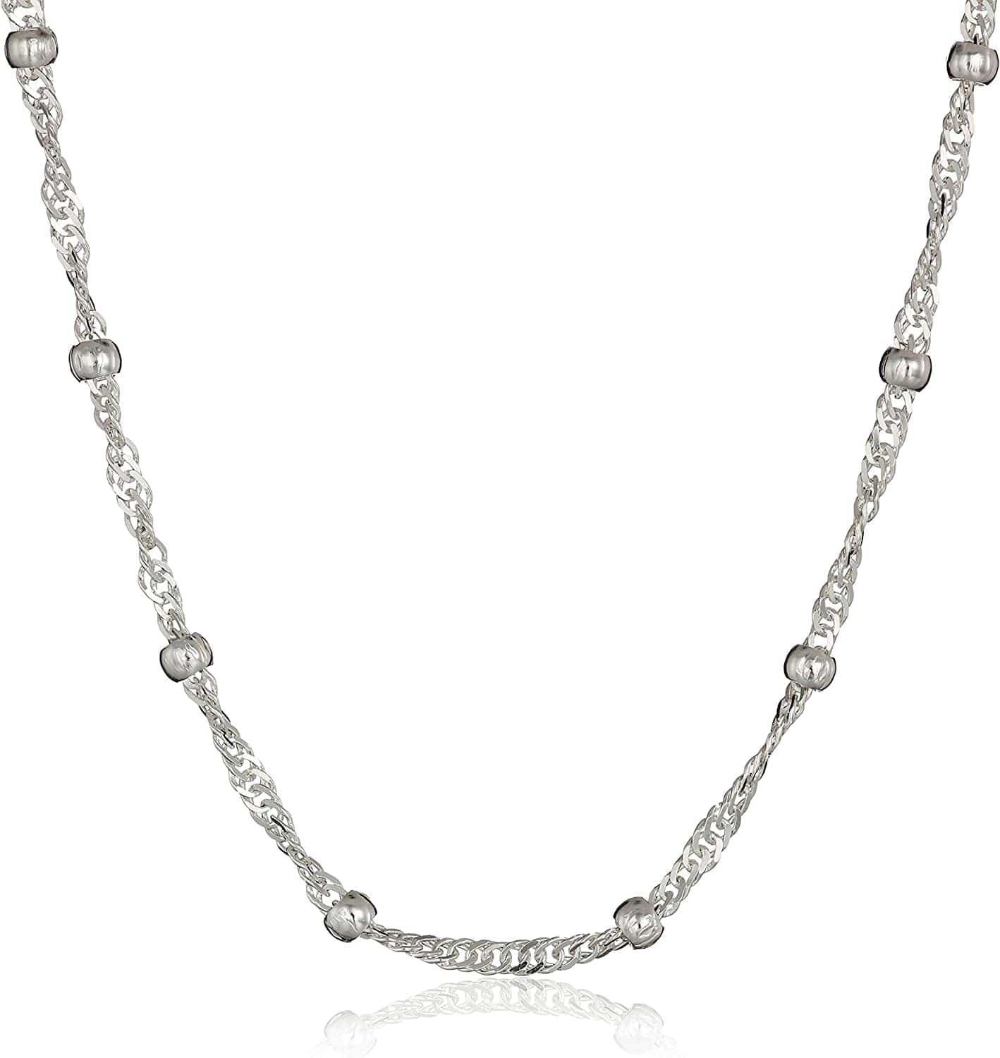 Essentials Sterling Silver Singapore Bead Chain Station Necklace 16"