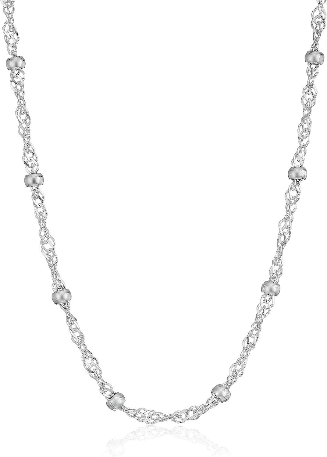 Essentials Sterling Silver Singapore Bead Chain Station Necklace 14"