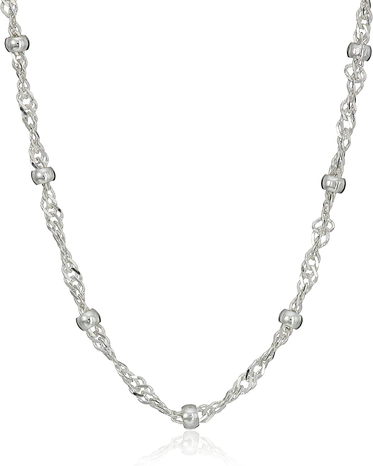 Essentials Sterling Silver Singapore Bead Chain Station Necklace 18"
