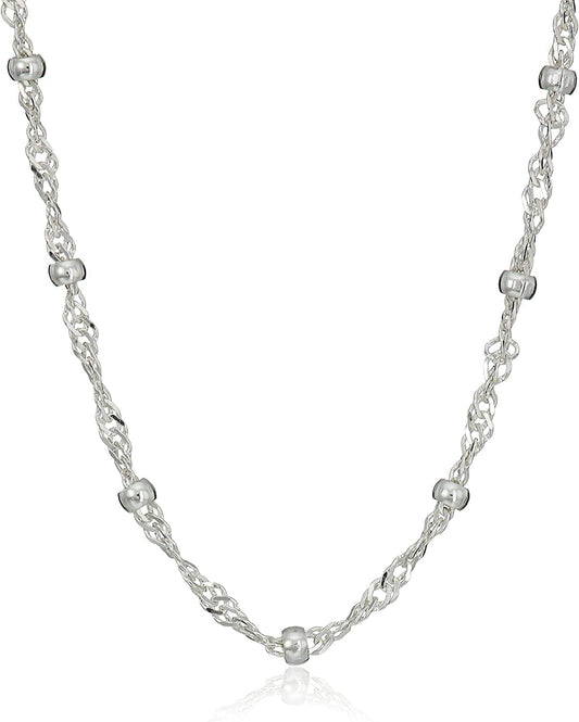 Essentials Sterling Silver Singapore Bead Chain Station Necklace 18"