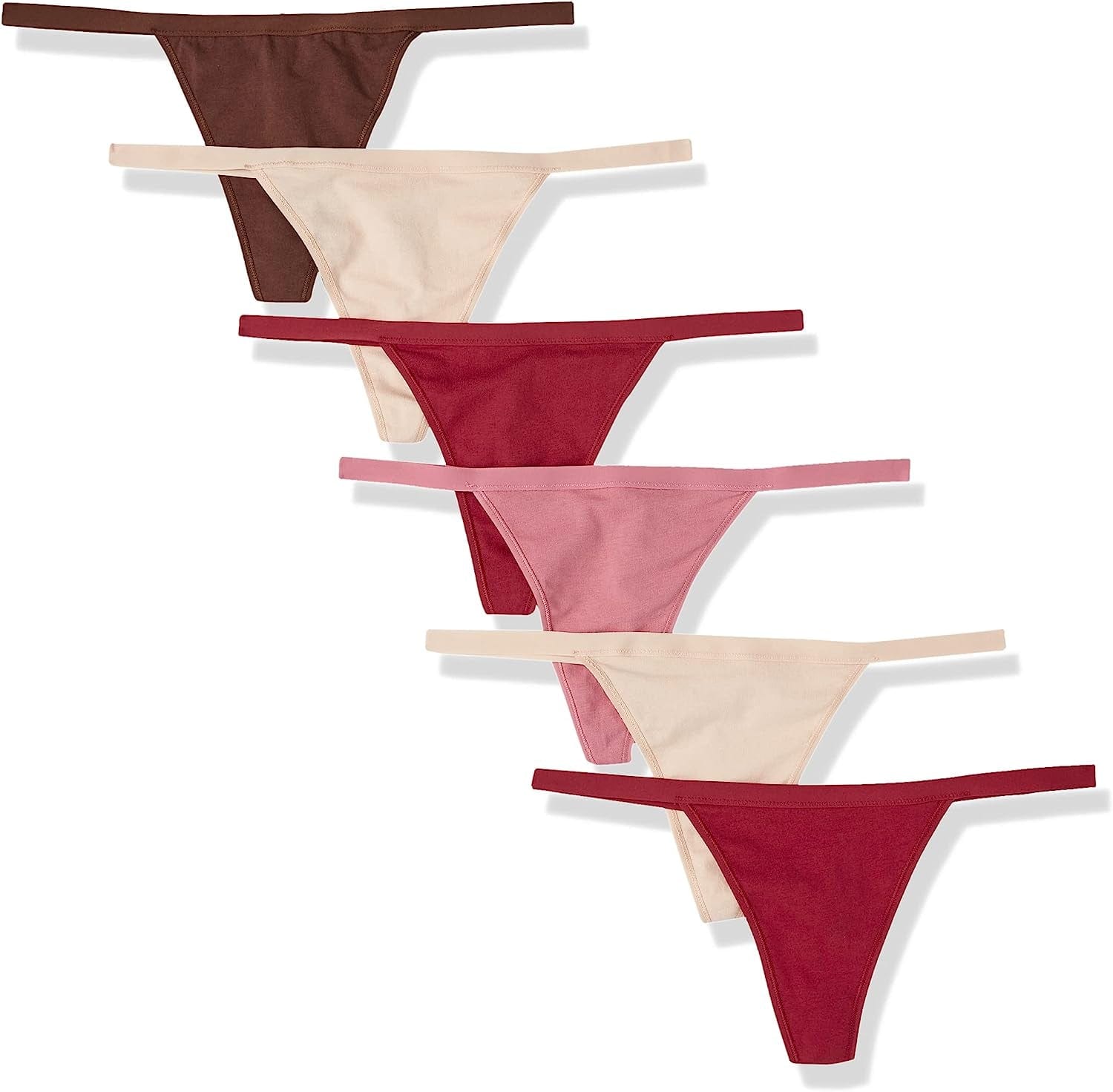 Essentials Women'S Cotton Thong String Underwear, Pack of 6 Warm Tones / Medium