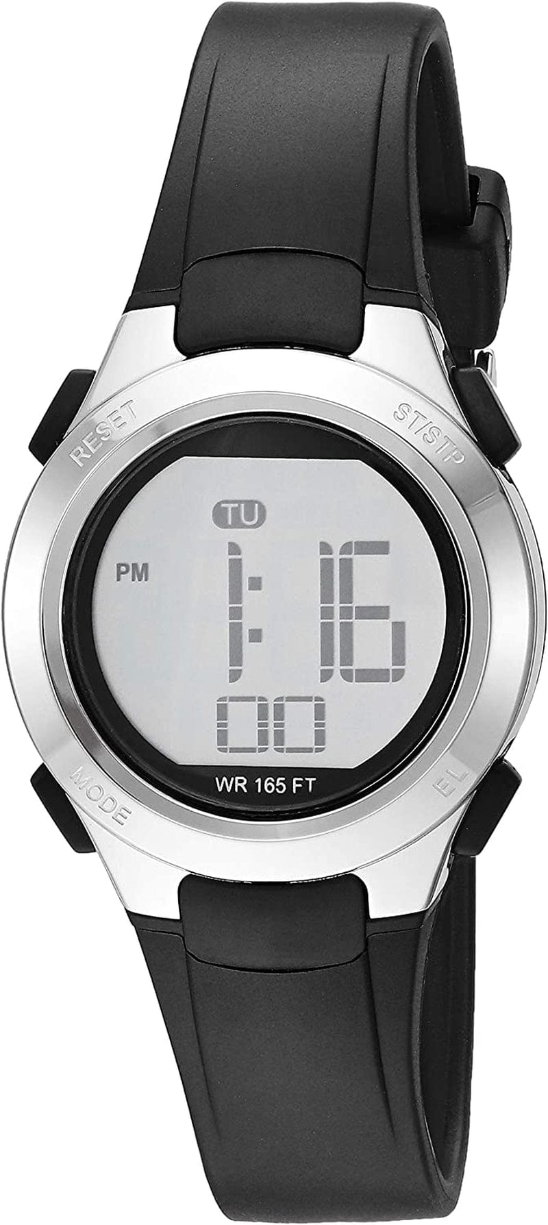 Essentials Women'S Digital Chronograph Resin Strap Watch Black/Silver