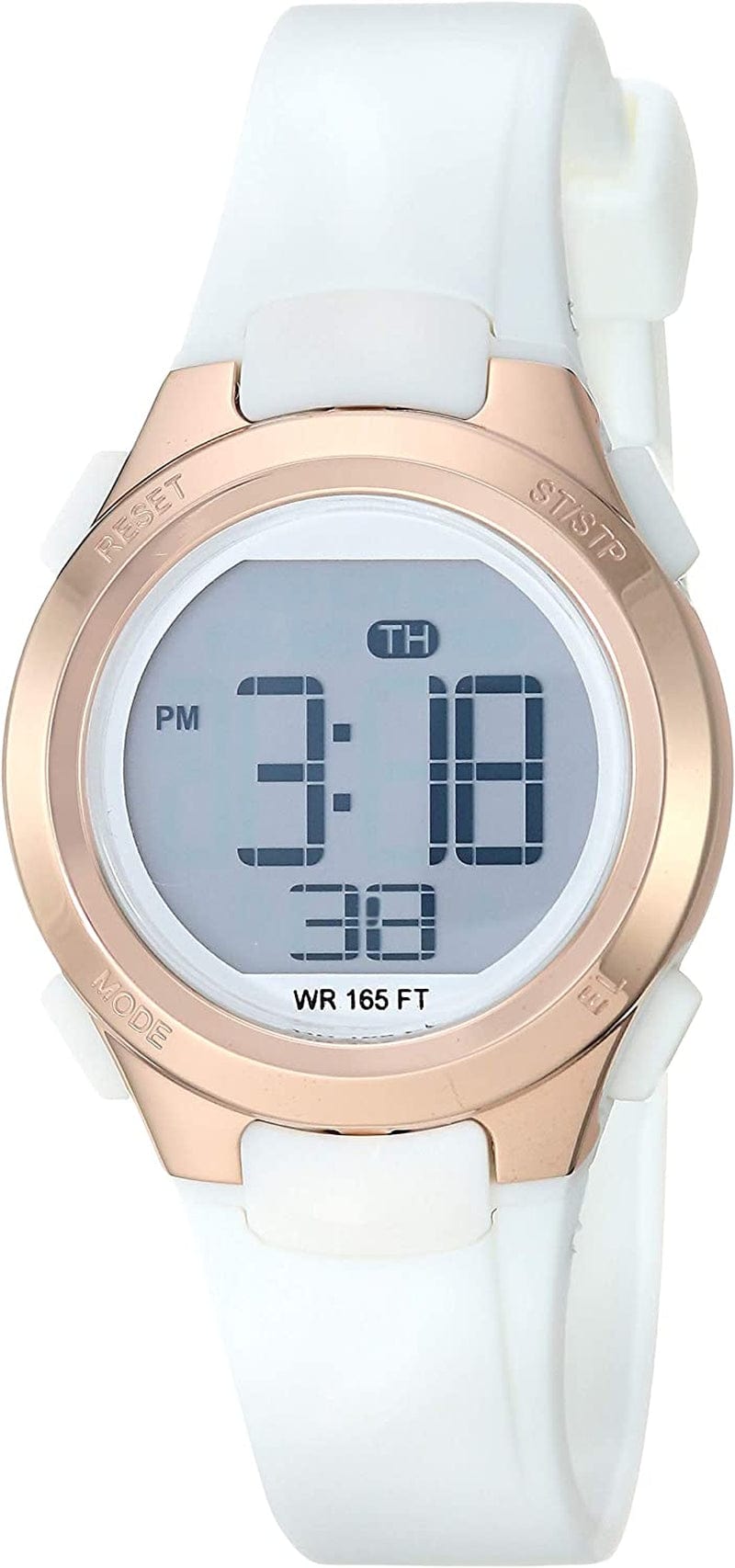 Essentials Women'S Digital Chronograph Resin Strap Watch White/Rose Gold