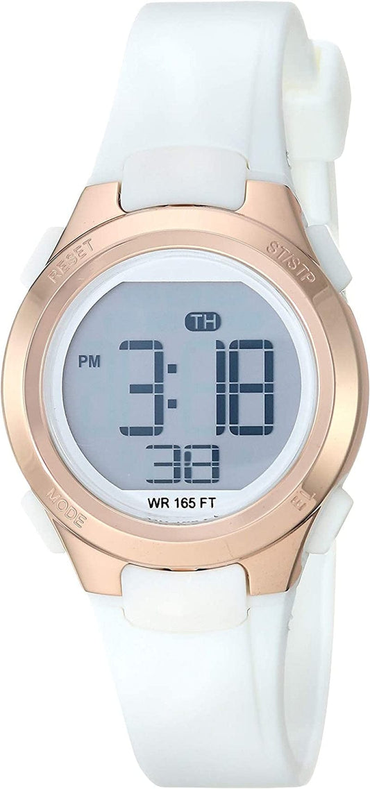 Essentials Women'S Digital Chronograph Resin Strap Watch White/Rose Gold