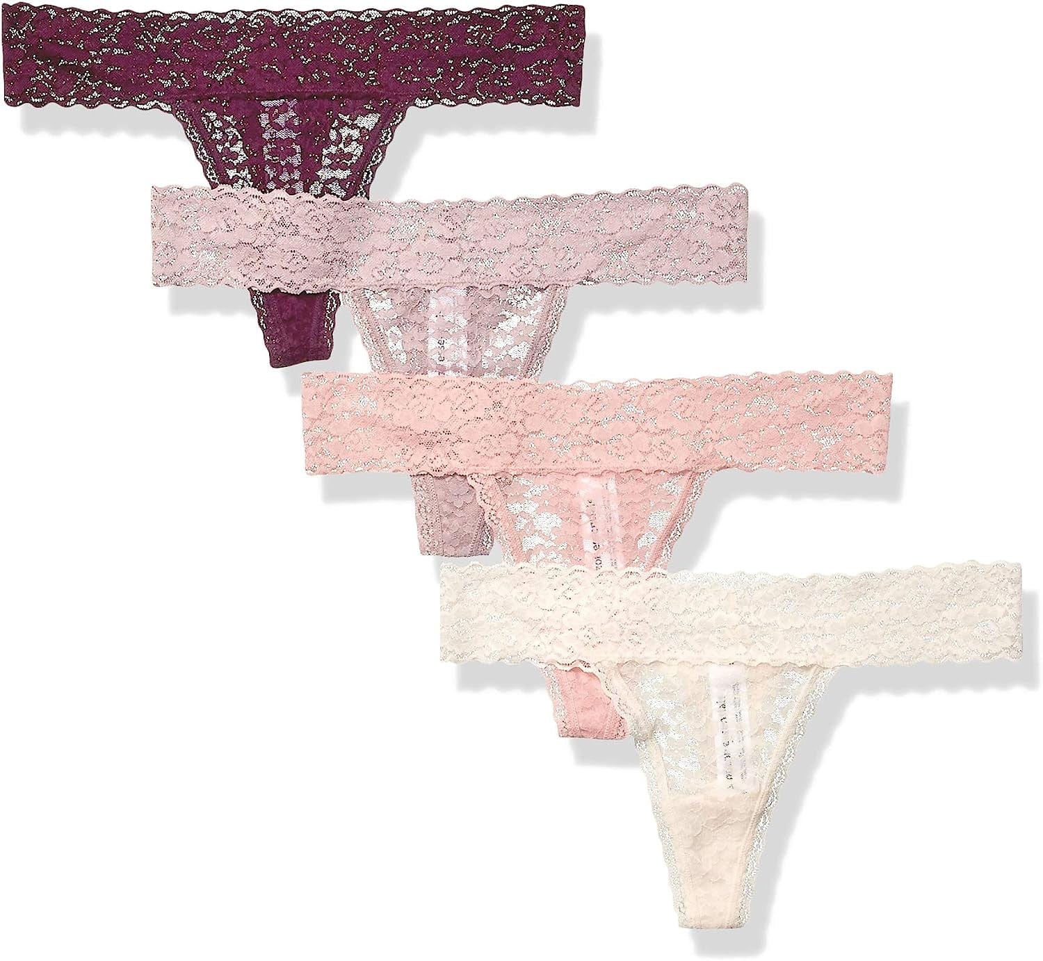 Essentials Women'S Lace Stretch Thong Underwear, Pack of 4 Warm / X-Large