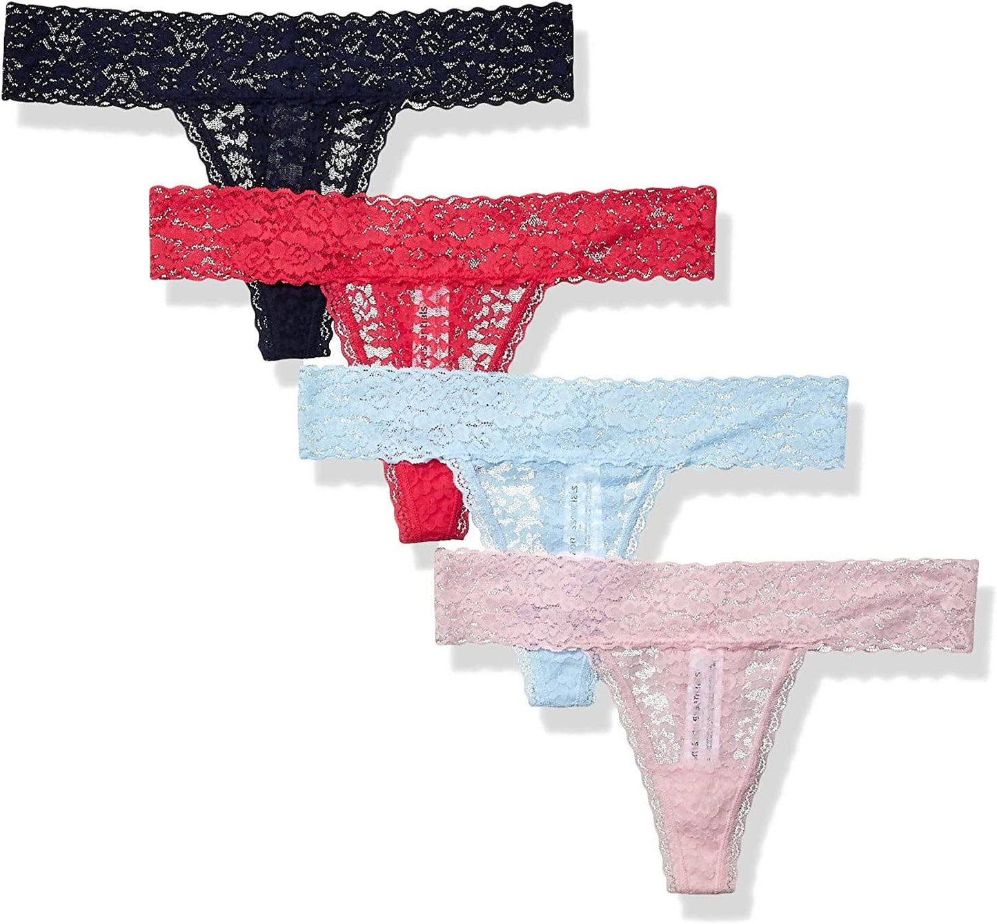Essentials Women'S Lace Stretch Thong Underwear, Pack of 4 Blue/Pink / Small