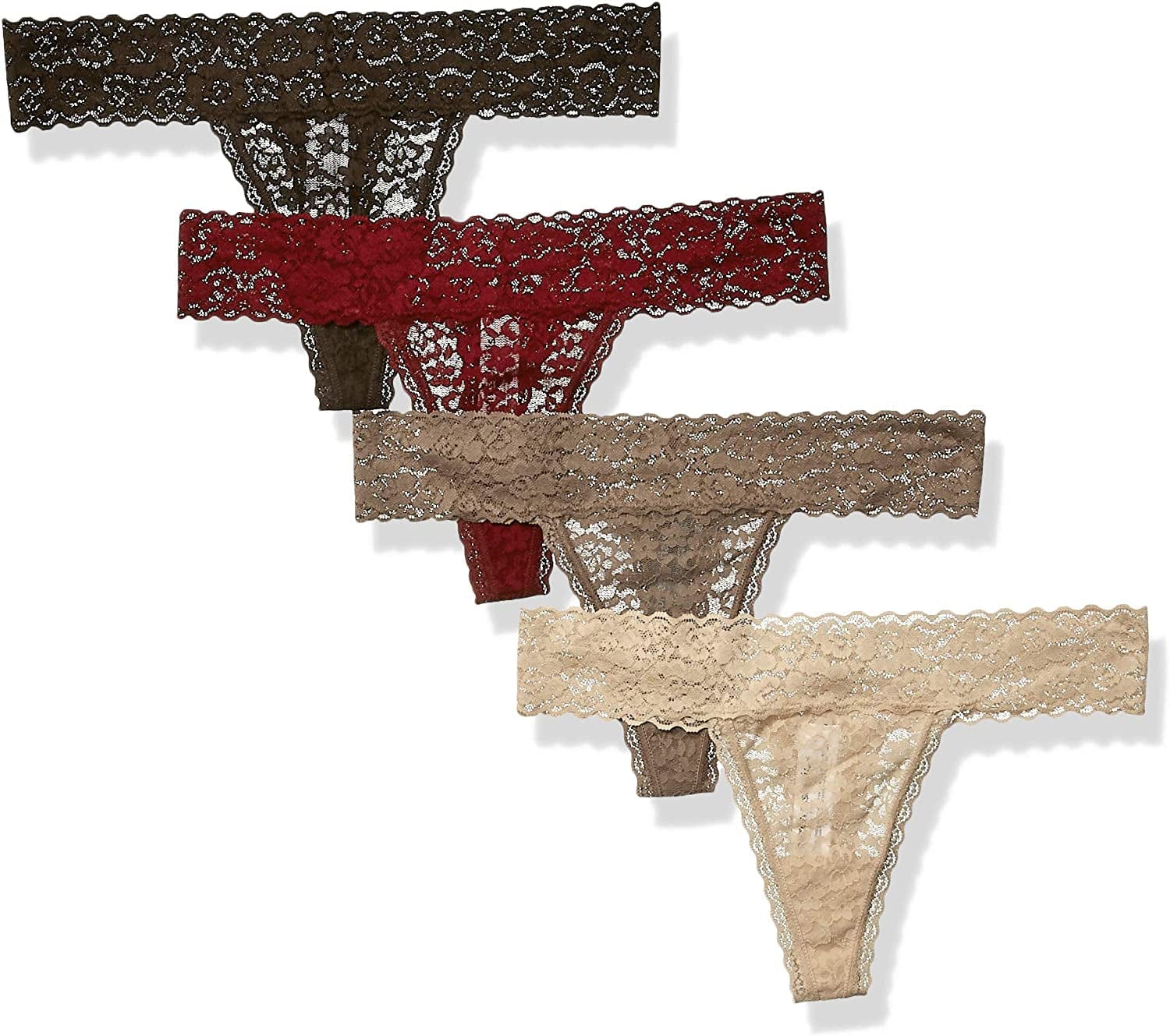 Essentials Women'S Lace Stretch Thong Underwear, Pack of 4 Earth Tones / X-Large