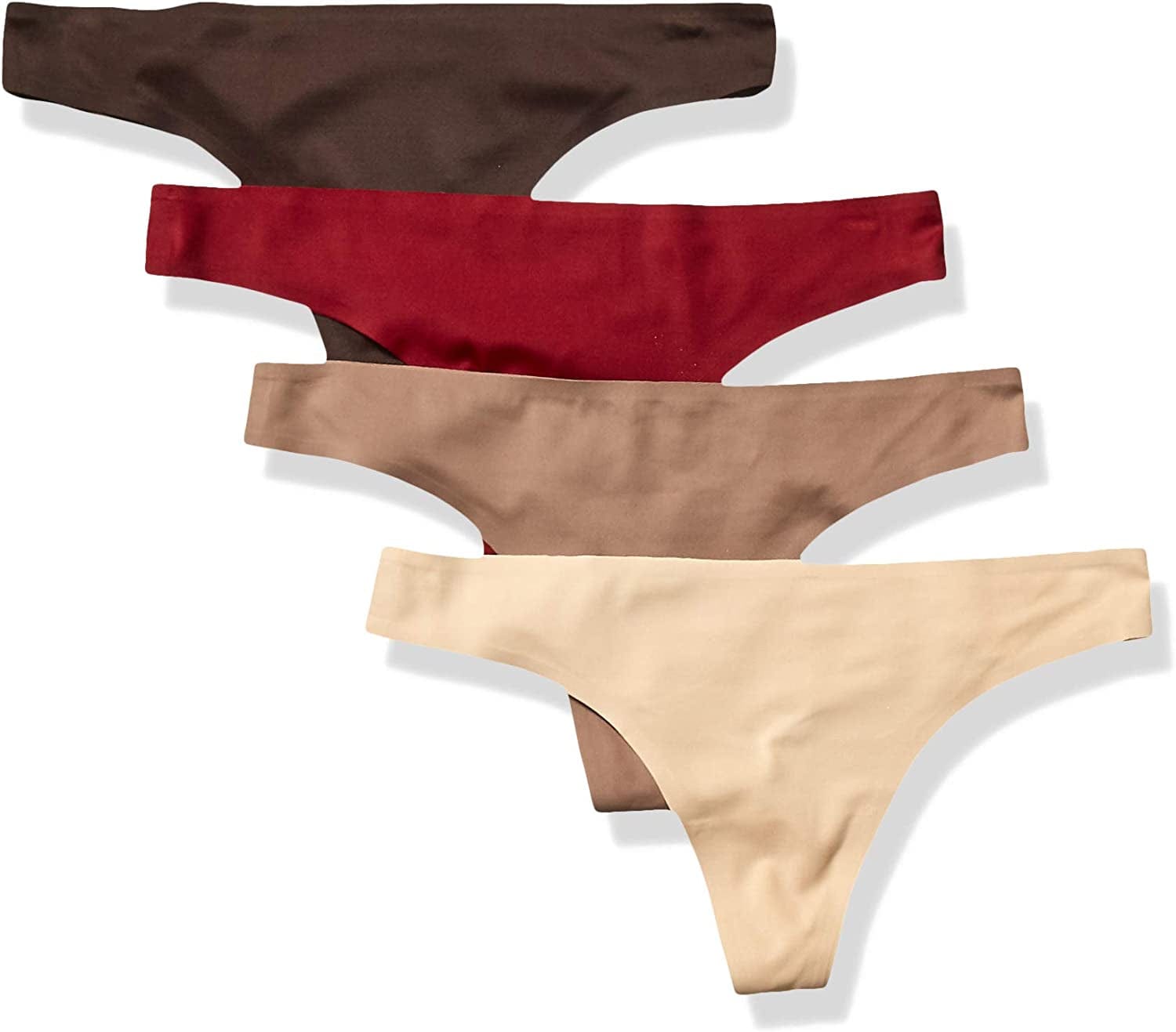 Essentials Women'S Seamless Bonded Stretch Thong Underwear, Pack of 4 Earth Tones / Medium