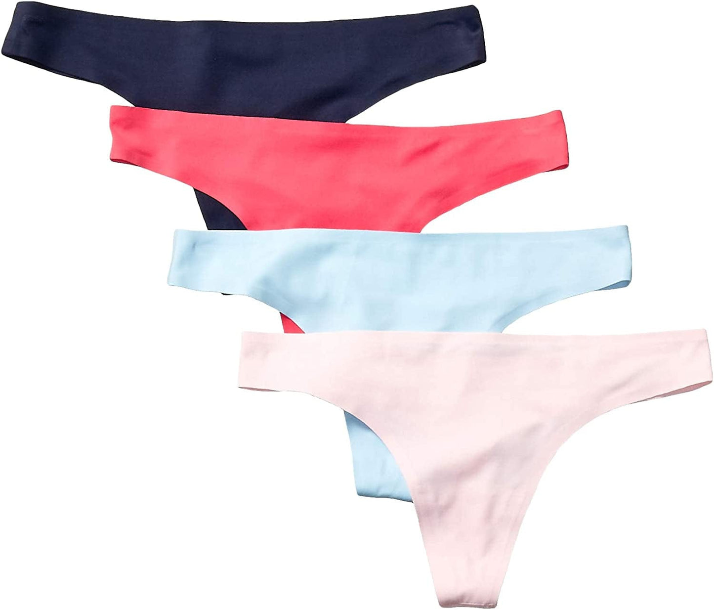 Essentials Women'S Seamless Bonded Stretch Thong Underwear, Pack of 4 Blue/Pink / Medium
