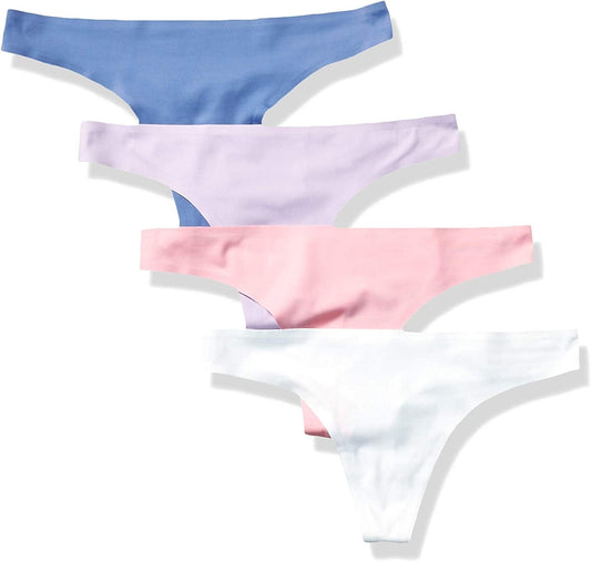 Essentials Women'S Seamless Bonded Stretch Thong Underwear, Pack of 4 Pale Blue / Medium