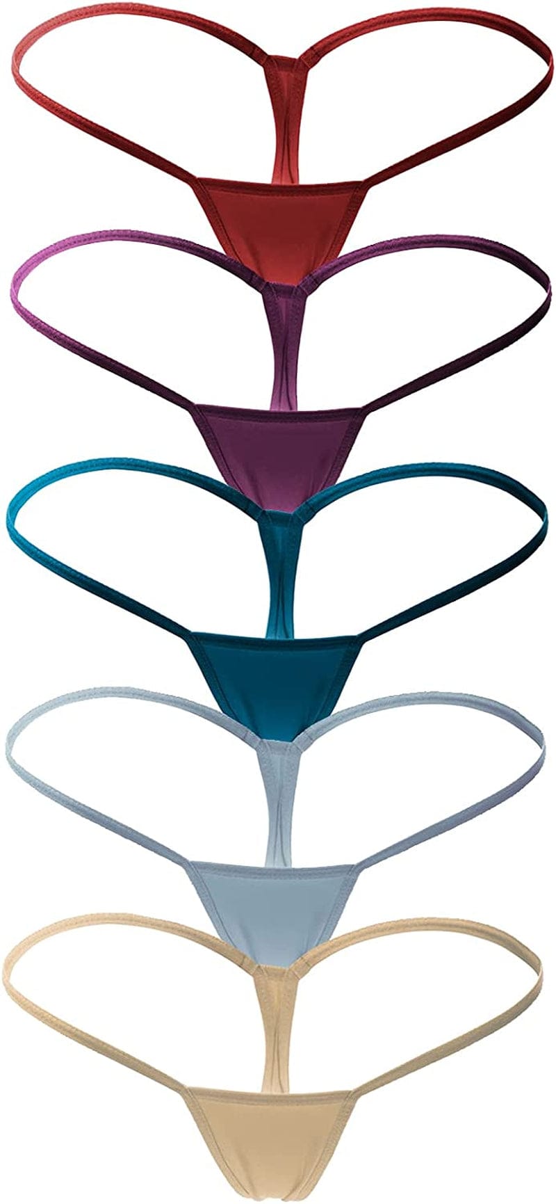 ETAOLINE Women'S Low Rise Micro Back G-String Thong Panty Underwear 5 Pack - Multicoloured / Small