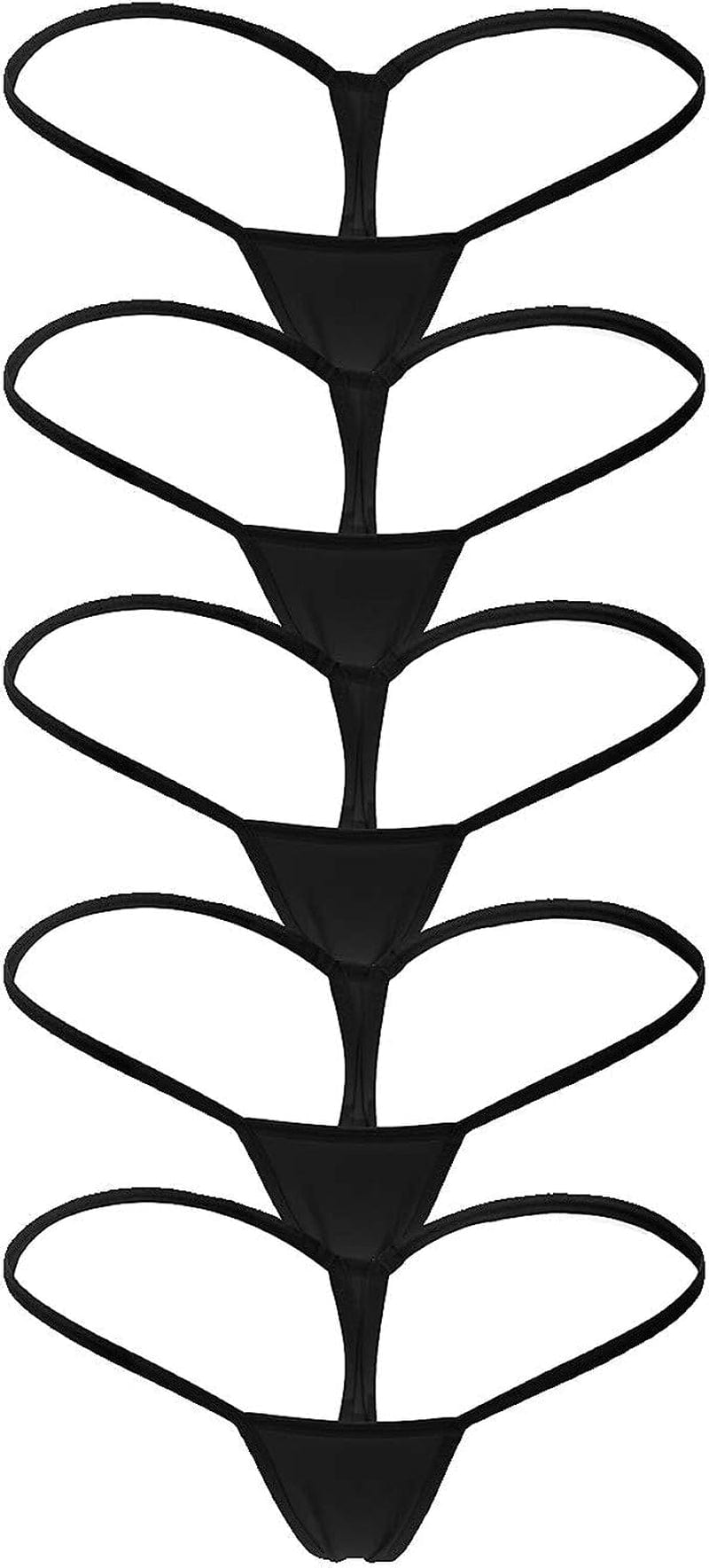 ETAOLINE Women'S Low Rise Micro Back G-String Thong Panty Underwear Black - Pack of 5 / Small