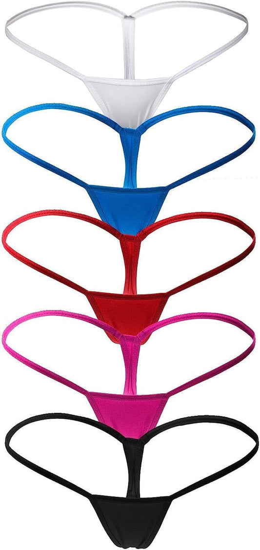 ETAOLINE Women'S Low Rise Micro Back G-String Thong Panty Underwear 5 Pack (5 Colors) / Small