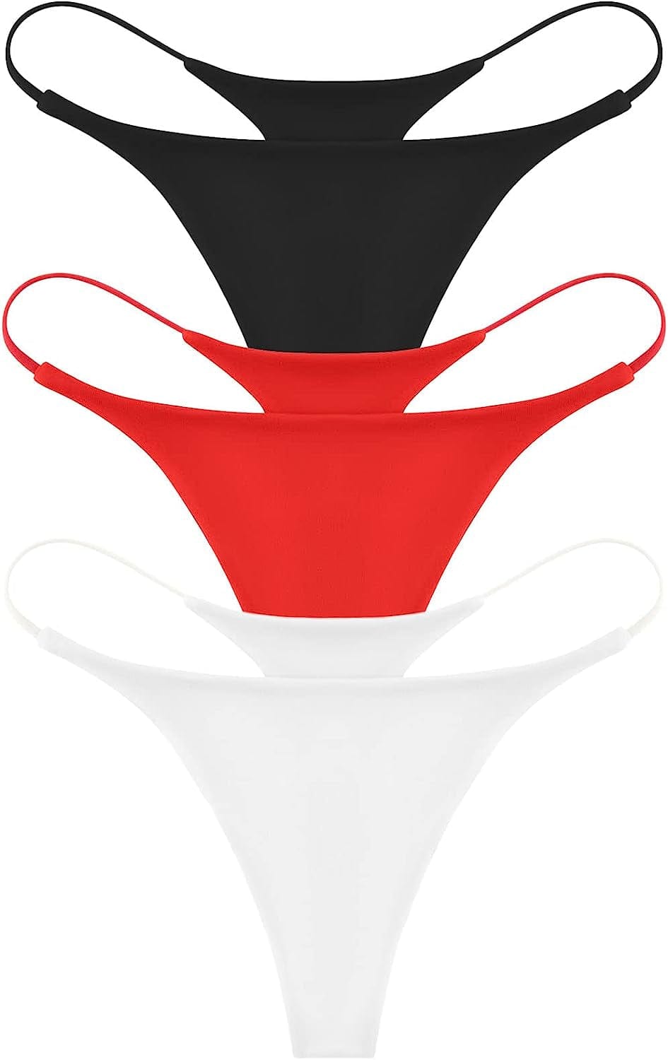 ETAOLINE Women'S Thong Bikini Cheeky Bottom Solid G String Panties Black+red+white / Medium