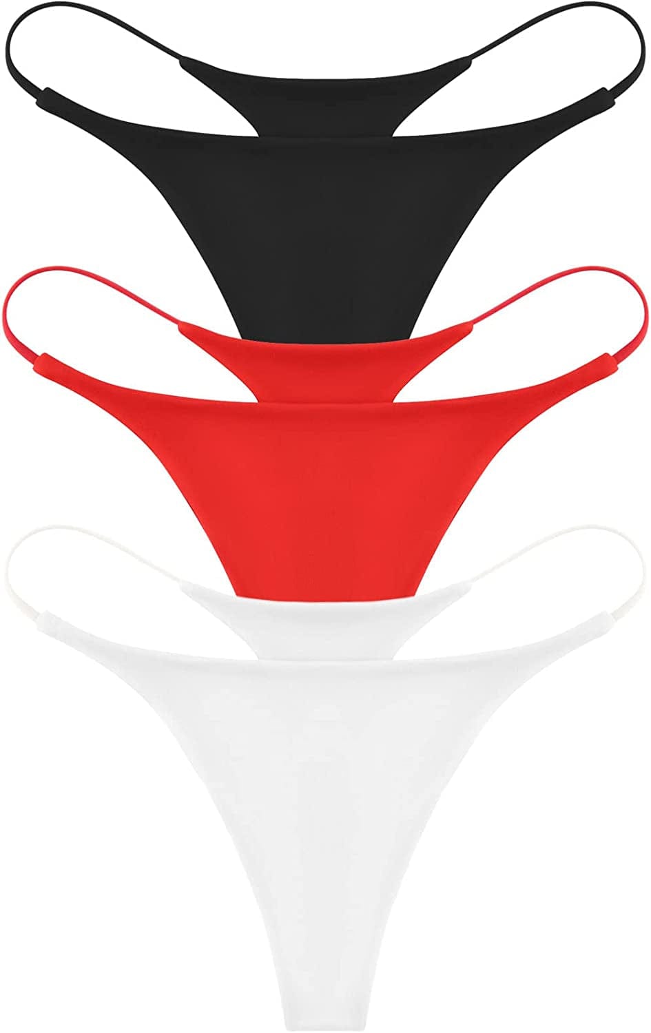 ETAOLINE Women'S Thong Bikini Cheeky Bottom Solid G String Panties Black+red+white / Large