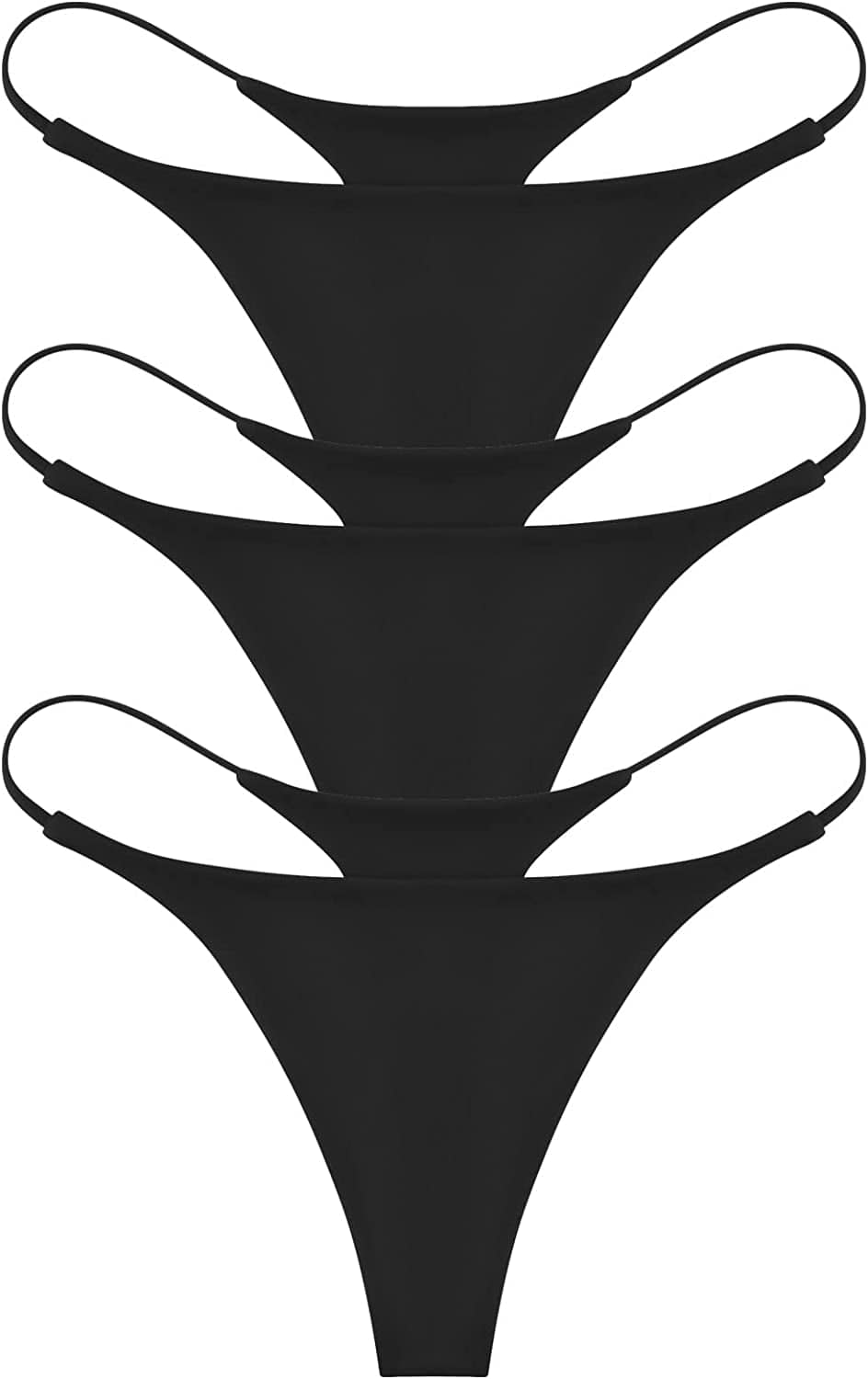 ETAOLINE Women'S Thong Bikini Cheeky Bottom Solid G String Panties Black - Pack of 3 / Large
