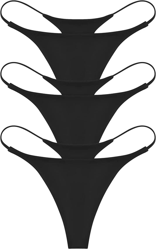 ETAOLINE Women'S Thong Bikini Cheeky Bottom Solid G String Panties Black - Pack of 3 / Large
