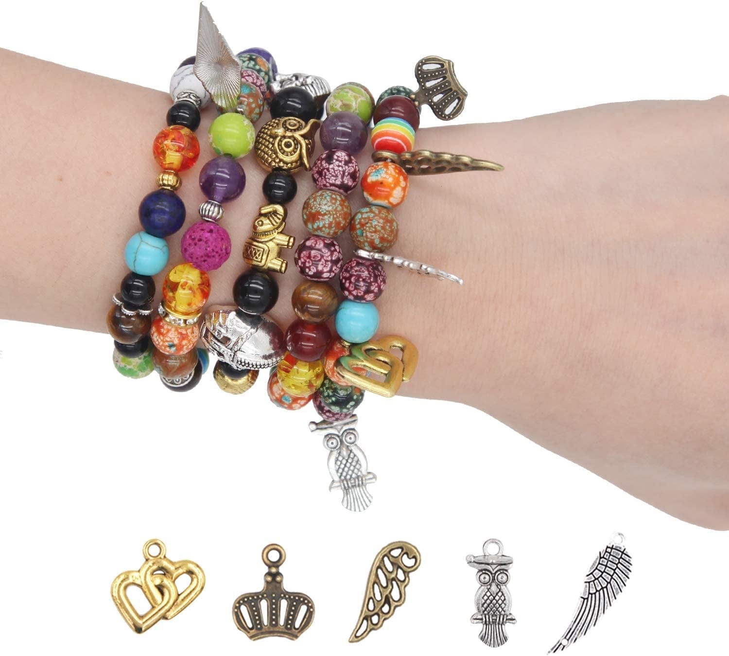 Eutenghao Beads Charms Pendants and Spacer Beads for Jewelry Making 420Pcs 24 Styles Jewelry Making Charms Spacer Pendants for Bracelets Necklace and Crafting (Gold, Bronze, and Silver 3 Colors)