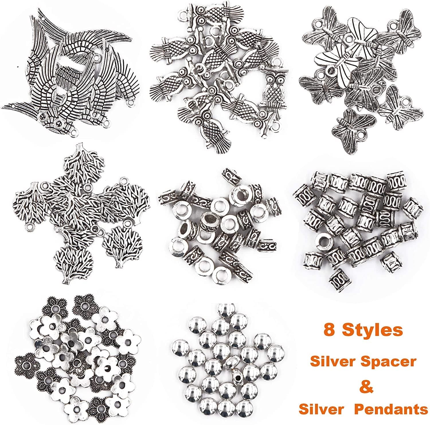 Eutenghao Beads Charms Pendants and Spacer Beads for Jewelry Making 420Pcs 24 Styles Jewelry Making Charms Spacer Pendants for Bracelets Necklace and Crafting (Gold, Bronze, and Silver 3 Colors)