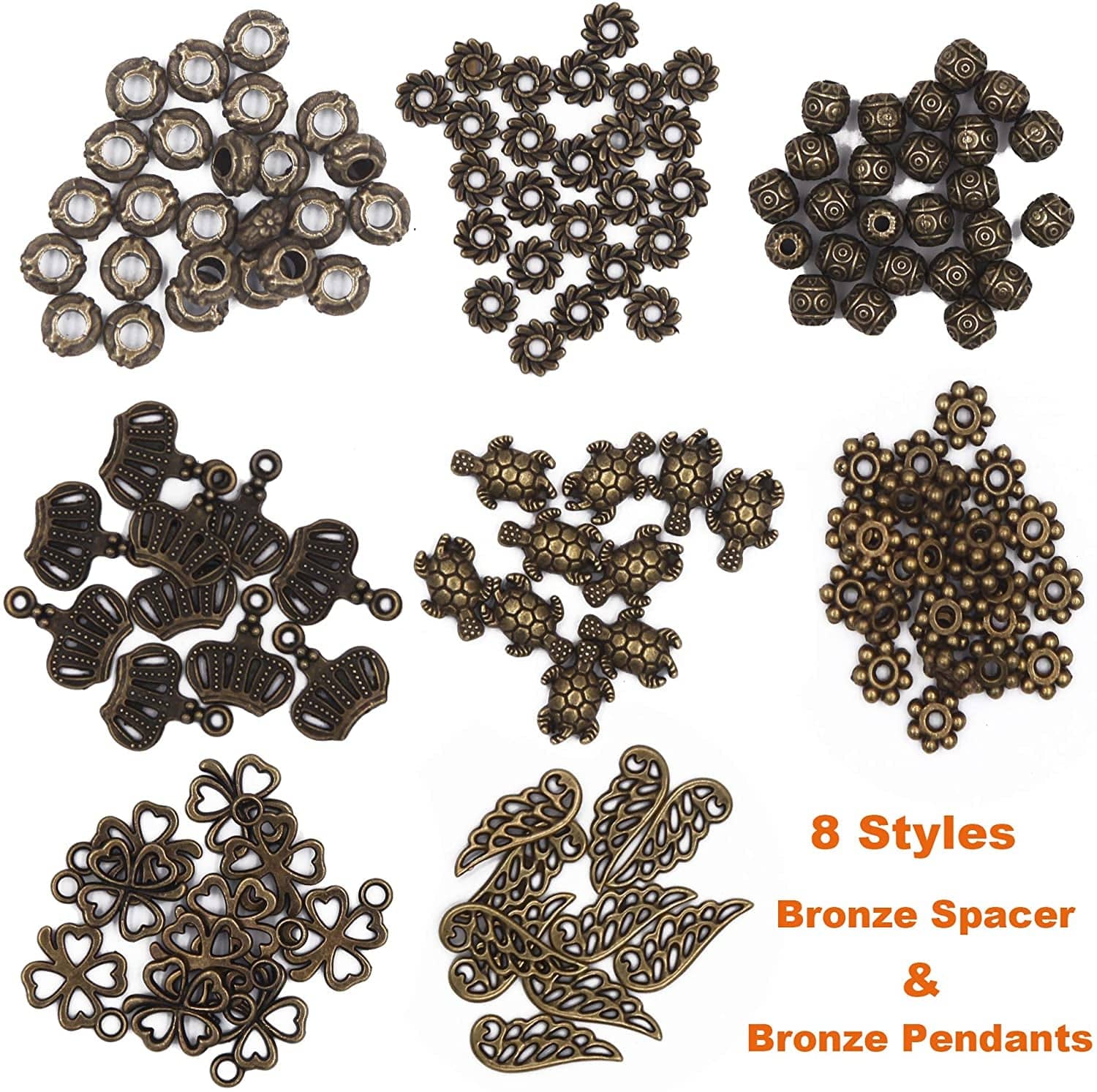 Eutenghao Beads Charms Pendants and Spacer Beads for Jewelry Making 420Pcs 24 Styles Jewelry Making Charms Spacer Pendants for Bracelets Necklace and Crafting (Gold, Bronze, and Silver 3 Colors)