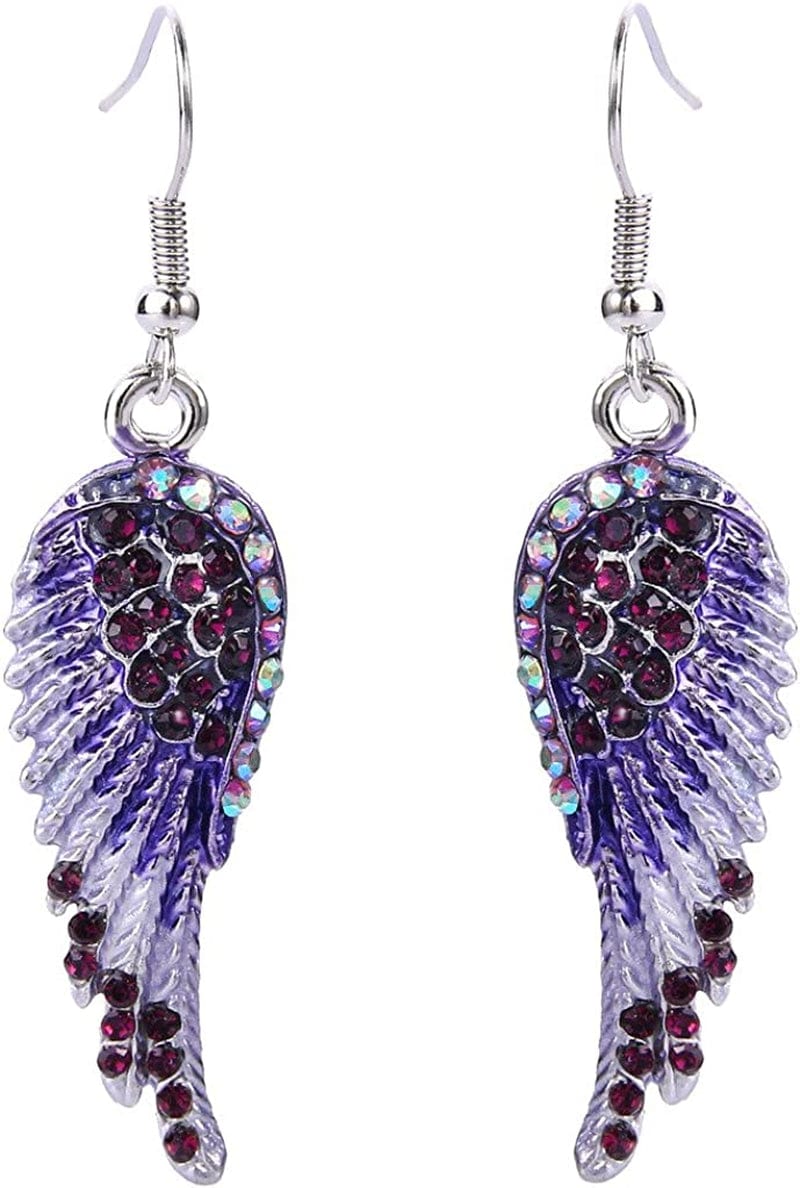 EVER FAITH Angel Wing Hook Earrings Austrian Crystal Silver-Tone Purple AB