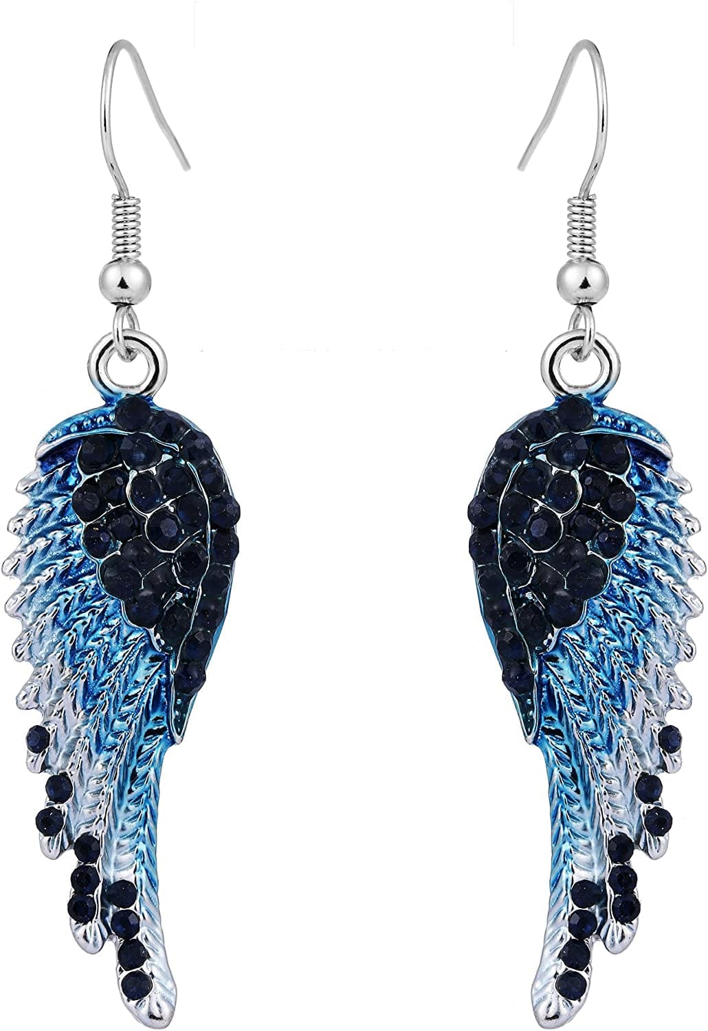 EVER FAITH Angel Wing Hook Earrings Austrian Crystal Silver-Tone Blue